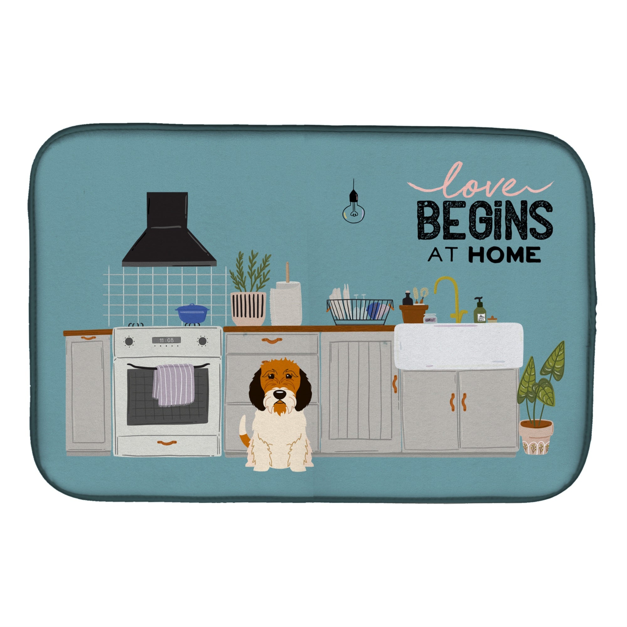 Petit Basset Griffon Veenden Kitchen Scene Dish Drying Mat